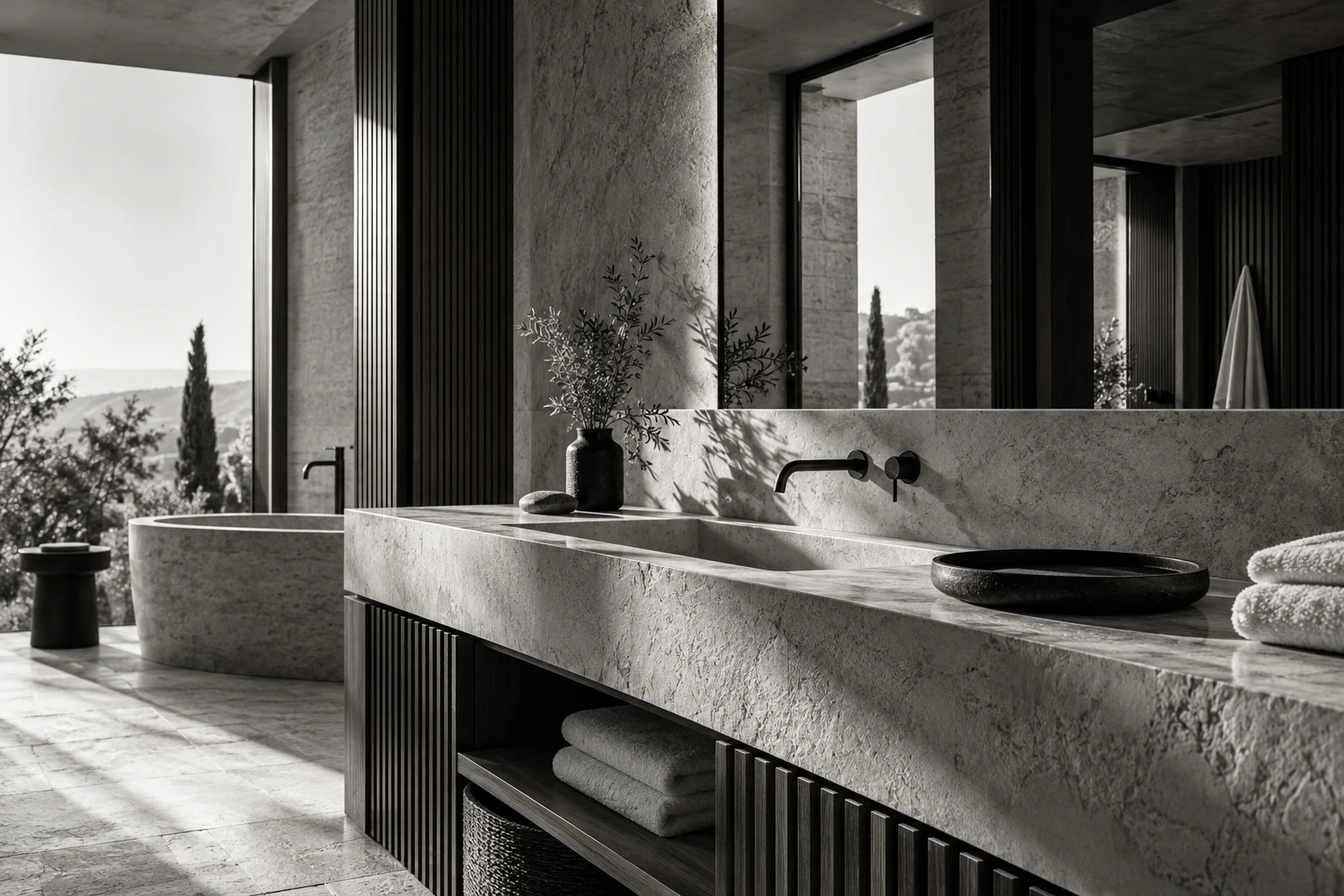 Illustrative setting: a spa with natural stone and soft lighting